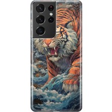 MONOFLEX Samsung Galaxy S21 Ultra Uyumlu Kaplan Desenli Şeffaf Telefon Kılıfı