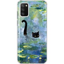 MONOFLEX Samsung Galaxy A02S Uyumlu Kedi Desenli Şeffaf Telefon Kılıfı