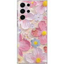 MONOFLEX Samsung Galaxy S23 Ultra Uyumlu Pastel Çiçekler Desenli Şeffaf Telefon Kılıfı
