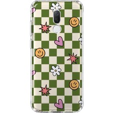 MONOFLEX Huawei Mate 10 Lite Uyumlu Dama Kalp ve Papatya Desenli Şeffaf Telefon Kılıfı