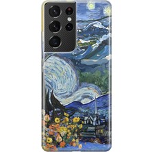 MONOFLEX Samsung Galaxy S21 Ultra Uyumlu Van Gogh Yıldızlı Gece Desenli Şeffaf Telefon Kılıfı