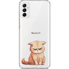 MONOFLEX Samsung Galaxy M52 Uyumlu Somurtkan Turuncu Kedi Desenli Şeffaf Telefon Kılıfı