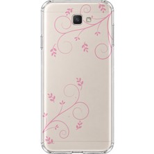 MONOFLEX Samsung Galaxy J7 Prime Uyumlu Pembe Sarmaşık Desenli Şeffaf Telefon Kılıfı
