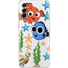 MONOFLEX Samsung Galaxy M13/M23 Uyumlu Sevimli Balık Kaplumbağa Desenli Şeffaf Telefon Kılıfı