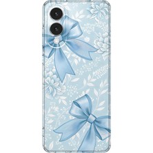 MONOFLEX Samsung Galaxy S25 Edge Uyumlu Mavi Kurdele ve Çiçek Desenli Şeffaf Telefon Kılıfı