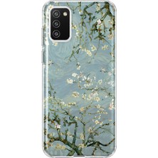 MONOFLEX Samsung Galaxy A02S Uyumlu Van Gogh Badem Çiçeği Dalları Desenli Şeffaf Telefon Kılıfı
