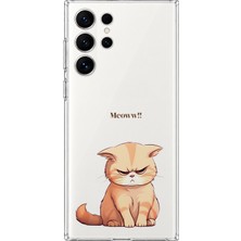 MONOFLEX Samsung Galaxy S24 Ultra Uyumlu Somurtkan Turuncu Kedi Desenli Şeffaf Telefon Kılıfı