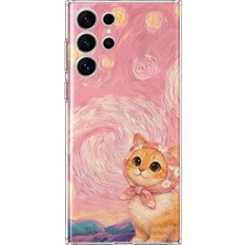 MONOFLEX Samsung Galaxy S26 Ultra Uyumlu Yağlı Boya Fularlı Kedi Desenli Şeffaf Telefon Kılıfı