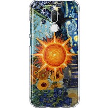 MONOFLEX Huawei Mate 10 Lite Uyumlu Van Gogh Ayçiçeği ve Güneş Kolaj Desenli Şeffaf Telefon Kılıfı