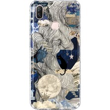 MONOFLEX Huawei P20 Lite Uyumlu Gece Mavisi Kolaj Desenli Şeffaf Telefon Kılıfı