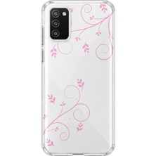 MONOFLEX Samsung Galaxy A02S Uyumlu Pembe Sarmaşık Desenli Şeffaf Telefon Kılıfı
