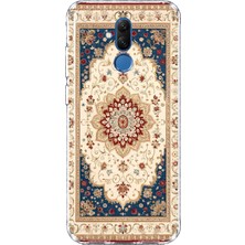 MONOFLEX Huawei Mate 20 Lite Uyumlu Bej Lacivert Halı Deseni Desenli Şeffaf Telefon Kılıfı
