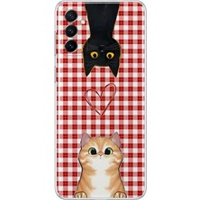 MONOFLEX Samsung Galaxy M13/M23 Uyumlu Kediler ve Kalp Desenli Şeffaf Telefon Kılıfı