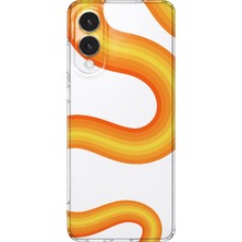 MONOFLEX Samsung Galaxy S25 Edge Uyumlu Turuncu Dalga Desenli Şeffaf Telefon Kılıfı