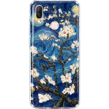 MONOFLEX Huawei P20 Lite Uyumlu Van Gogh Badem Çiçeği Yıldızlı Gece Desenli Şeffaf Telefon Kılıfı