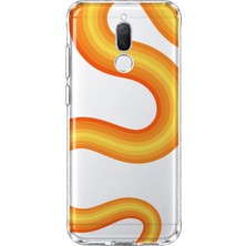 MONOFLEX Huawei Mate 10 Lite Uyumlu Turuncu Dalga Desenli Şeffaf Telefon Kılıfı