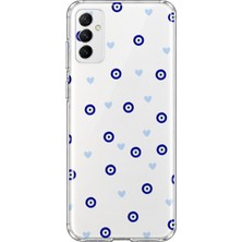 MONOFLEX Samsung Galaxy M52 Uyumlu Nazar Boncuğu ve Kalp Desenli Şeffaf Telefon Kılıfı