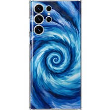 MONOFLEX Samsung Galaxy S22 Ultra Uyumlu Mavi Spiral Dalga Desenli Şeffaf Telefon Kılıfı