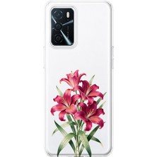 MONOFLEX Oppo A16/A55 Uyumlu Zambak Çiçek Buketi Desenli Şeffaf Telefon Kılıfı