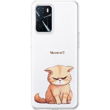 MONOFLEX Oppo A16/A55 Uyumlu Somurtkan Turuncu Kedi Desenli Şeffaf Telefon Kılıfı