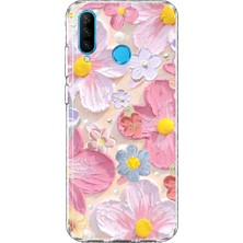 MONOFLEX Huawei P30 Lite Uyumlu Pastel Çiçekler Desenli Şeffaf Telefon Kılıfı