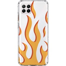 MONOFLEX Huawei P40 Lite Uyumlu Turuncu Alev Desenli Şeffaf Telefon Kılıfı