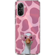 MONOFLEX Huawei Nova 9 Se Uyumlu Benekli Kalp Gözlüklü Kaz Desenli Şeffaf Telefon Kılıfı