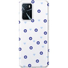 MONOFLEX Oppo A16/A55 Uyumlu Nazar Boncuğu ve Kalp Desenli Şeffaf Telefon Kılıfı