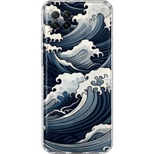 MONOFLEX Huawei P40 Lite Uyumlu Japon Deniz Dalgası Desenli Şeffaf Telefon Kılıfı