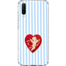 MONOFLEX Huawei P Smart Pro Uyumlu Çizgili Kalpli Melek Desenli Şeffaf Telefon Kılıfı