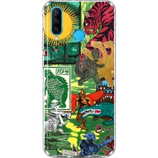 MONOFLEX Huawei P30 Lite Uyumlu Kolaj Desenli Şeffaf Telefon Kılıfı