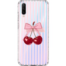 MONOFLEX Huawei P Smart Pro Uyumlu Fiyonklu Kiraz Desenli Şeffaf Telefon Kılıfı