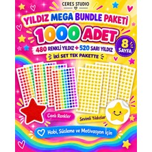Ceres Studio 1000 Adet Yıldız Sticker Bundle Seti 8 Sayfa Renkli ve Sarı Motivasyon Etiketi
