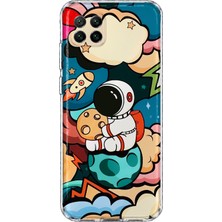 MONOFLEX Huawei P40 Lite Uyumlu Astronot Çizimi Desenli Şeffaf Telefon Kılıfı