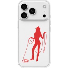 MONOFLEX iPhone 18 Pro Uyumlu Kovboy Kız Desenli Şeffaf Telefon Kılıfı