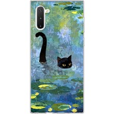 MONOFLEX Samsung Galaxy Note 10 Uyumlu Kedi Desenli Şeffaf Telefon Kılıfı