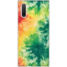 MONOFLEX Samsung Galaxy Note 10 Uyumlu Yeşil Turuncu Batik Desenli Şeffaf Telefon Kılıfı