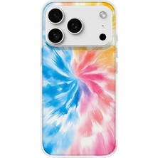 MONOFLEX iPhone 18 Pro Uyumlu Mavi Pembe Batik Desenli Şeffaf Telefon Kılıfı
