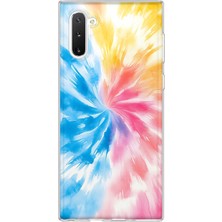 MONOFLEX Samsung Galaxy Note 10 Uyumlu Mavi Pembe Batik Desenli Şeffaf Telefon Kılıfı