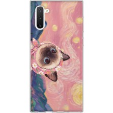 MONOFLEX Samsung Galaxy Note 10 Uyumlu Yağlı Boya Siyam Kedisi Desenli Şeffaf Telefon Kılıfı