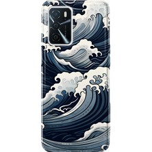 MONOFLEX Oppo A16/A55 Uyumlu Japon Deniz Dalgası Desenli Şeffaf Telefon Kılıfı