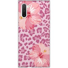MONOFLEX Samsung Galaxy Note 10 Uyumlu  Leopar Amber Çiçeği Desenli Şeffaf Telefon Kılıfı