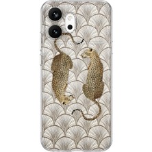 MONOFLEX Honor 600 Uyumlu Art Deco Yaprak ve Leopar Desenli Şeffaf Telefon Kılıfı