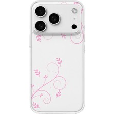 MONOFLEX iPhone 18 Pro Uyumlu Pembe Sarmaşık Desenli Şeffaf Telefon Kılıfı