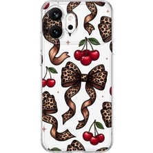 MONOFLEX Honor 600 Uyumlu Leopar Fiyonk ve Kiraz Desenli Şeffaf Telefon Kılıfı