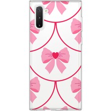 MONOFLEX Samsung Galaxy Note 10 Uyumlu Pembe Fiyonk Desenli Şeffaf Telefon Kılıfı