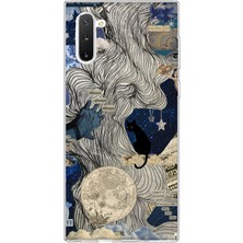 MONOFLEX Samsung Galaxy Note 10 Uyumlu Gece Mavisi Kolaj Desenli Şeffaf Telefon Kılıfı