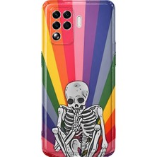 MONOFLEX Oppo Reno 5 Lite Uyumlu Gökkuşağı Iskelet Desenli Şeffaf Telefon Kılıfı