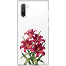 MONOFLEX Samsung Galaxy Note 10 Uyumlu Zambak Çiçek Buketi Desenli Şeffaf Telefon Kılıfı