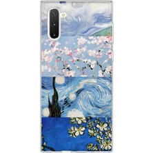 MONOFLEX Samsung Galaxy Note 10 Uyumlu Sanat Eseri Kolaj Bahar Dalı Desenli Şeffaf Telefon Kılıfı